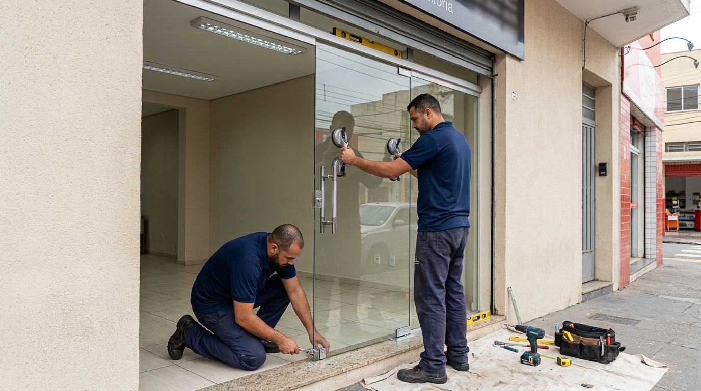 Porta de vidro com puxador inox em Joinville-SC